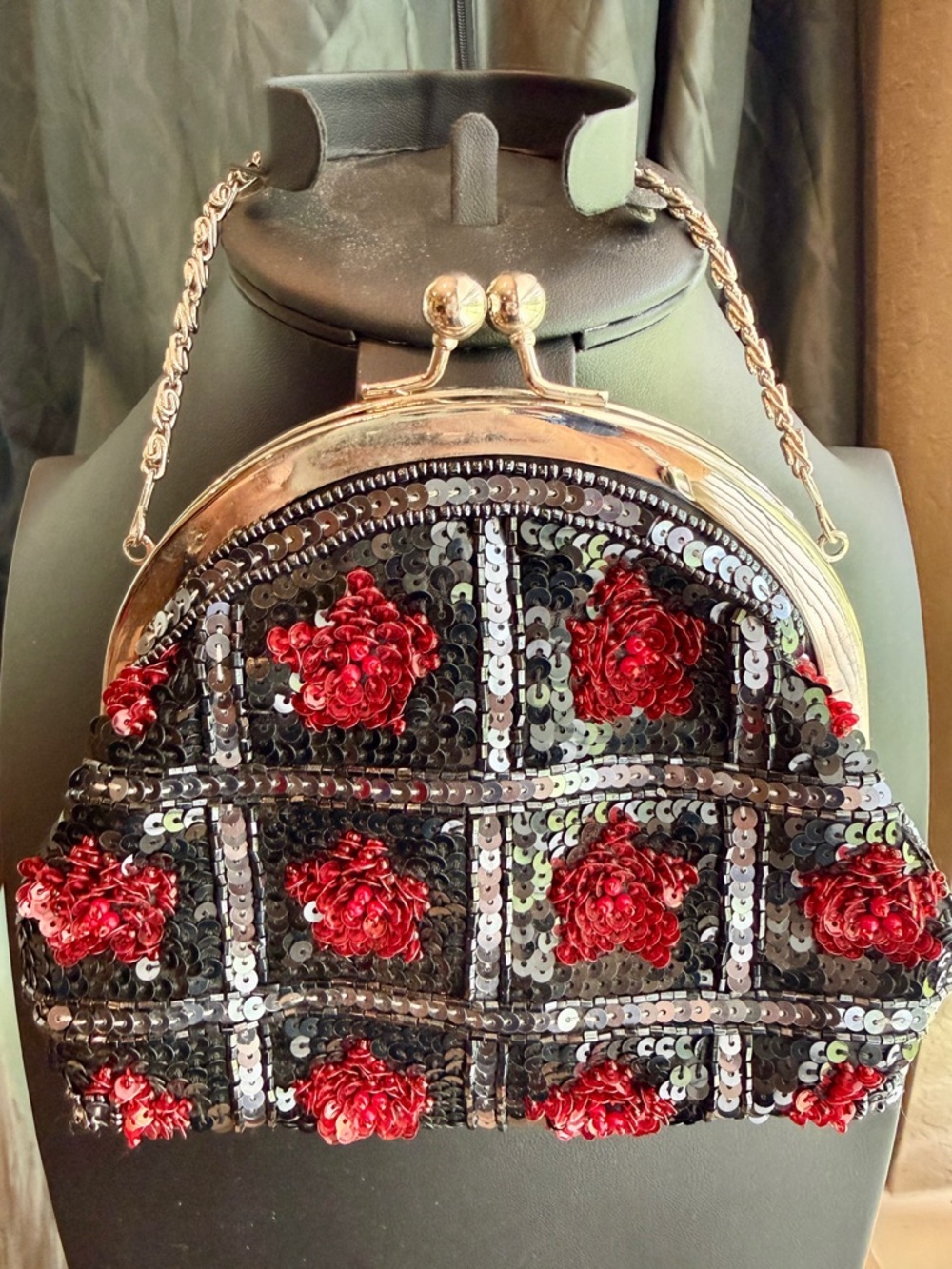 Vintage Preston & York Floral Sequin & Bead Evening Bag Cocktail Clutch A0003